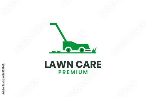 Flat design lawn mower logo vector template