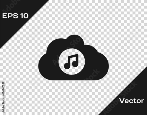Black Music streaming service icon isolated on transparent background. Sound cloud computing, online media streaming, song, audio wave. Vector
