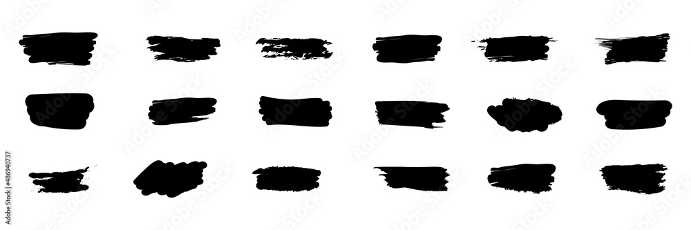 Collection of paintbrushes, grunge paint. Brush stroke, ink brush, brush, line, frame, box, grungy. Abstract. White background. Vector illustration. EPS 10
