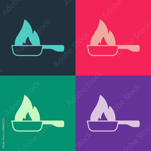Pop art Frying pan icon isolated on color background. Fry or roast food symbol. Vector