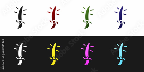 Set Arabian saber icon isolated on black and white background. Vector