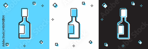 Set Tabasco sauce icon isolated on blue and white, black background. Chili cayenne spicy pepper sauce. Vector