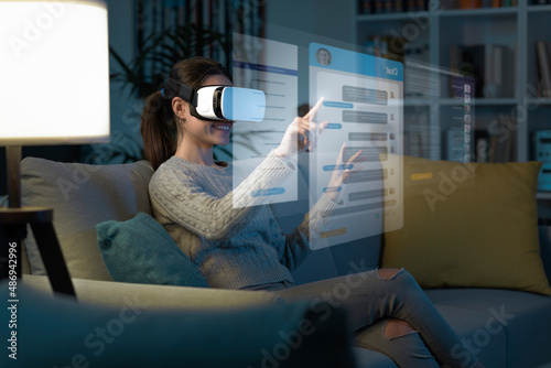 Young woman interacting with a virtual desktop