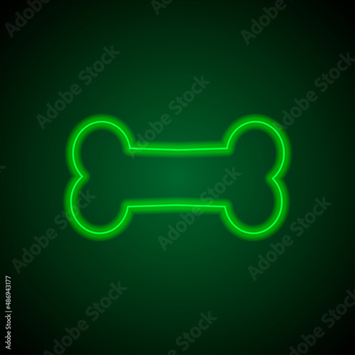 Bone simple icon vector. Flat desing. Green neon on black background with green light.ai