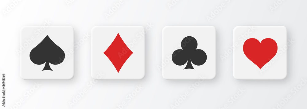 Poker and Casino buttons with suit deck of playing cards on white background. Poker and Casino buttons with suit deck of playing cards on white background.
