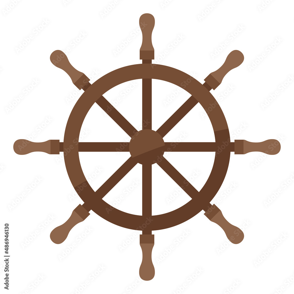 Illustration of ship steering wheel. Marine or nautical image for travel or trip.