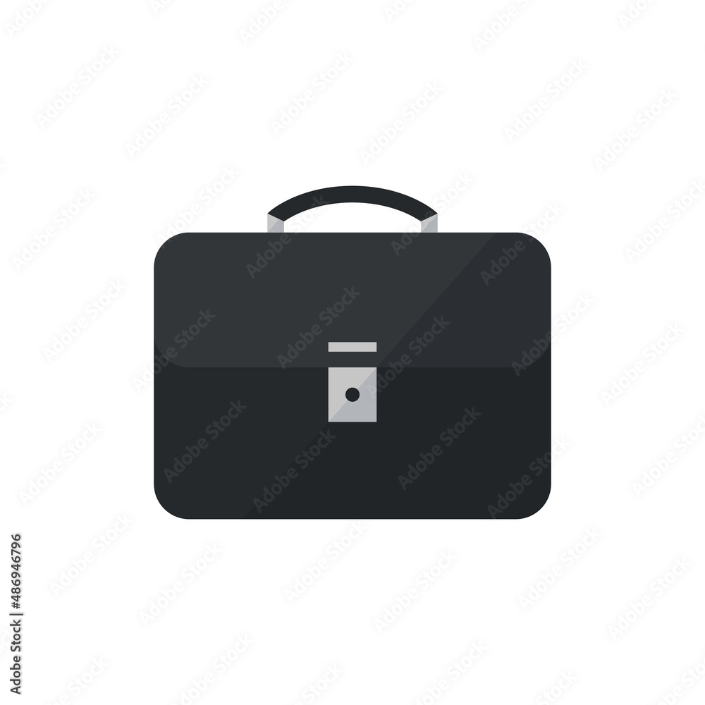 Briefcase icon. Black briefcase icon isolated on a white background. Flat vector illustration. Business and finance