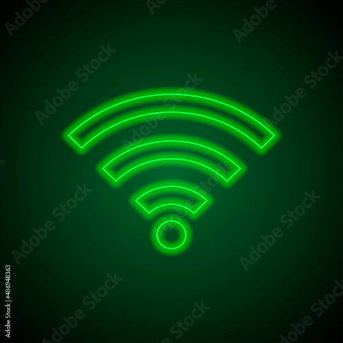 WiFi simple icon vector. Flat desing. Green neon on black background with green light.ai