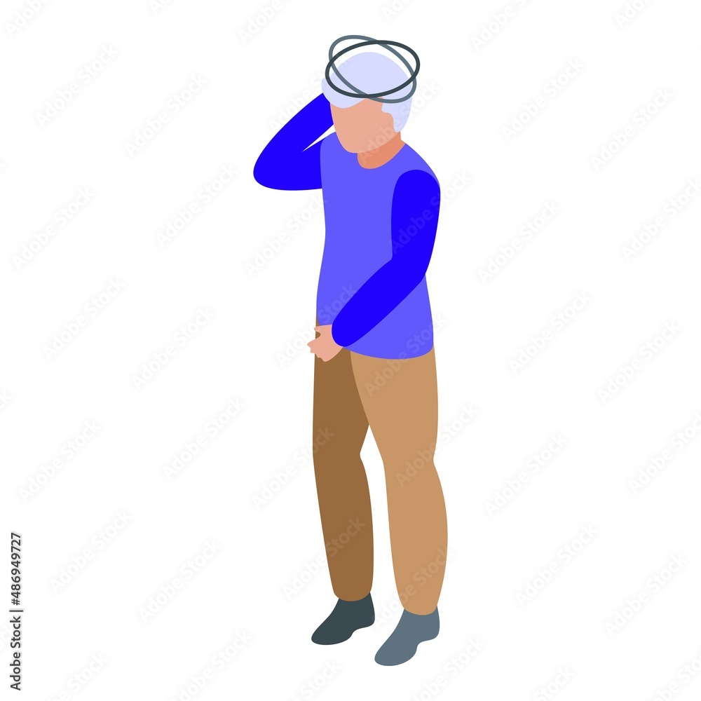 Senior man headache icon isometric vector. Dizzy stress. Disorder feeling Senior man headache icon isometric vector. Dizzy stress. Disorder feeling