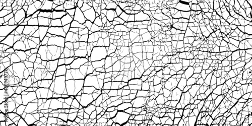 Cracked ground surface texture. Vector illustration. Monochrome background of coarse soil