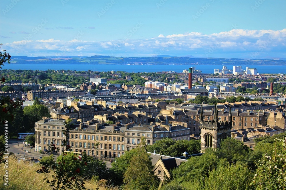 Panoramic view of Edinburgh city in summer, Scotland. 