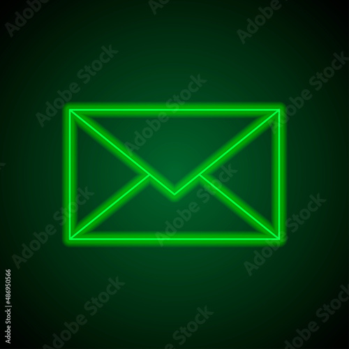 Message envelope simple icon vector. Flat desing. Green neon on black background with green light.ai