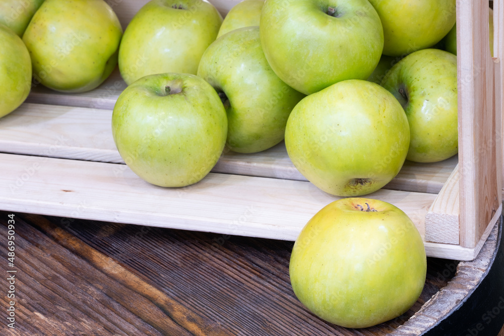 Apples In Wooden Crate, Ripe red apples in wooden box, harvest agriculture concept Apples In Wooden Crate, Ripe red apples in wooden box, harvest agriculture concept