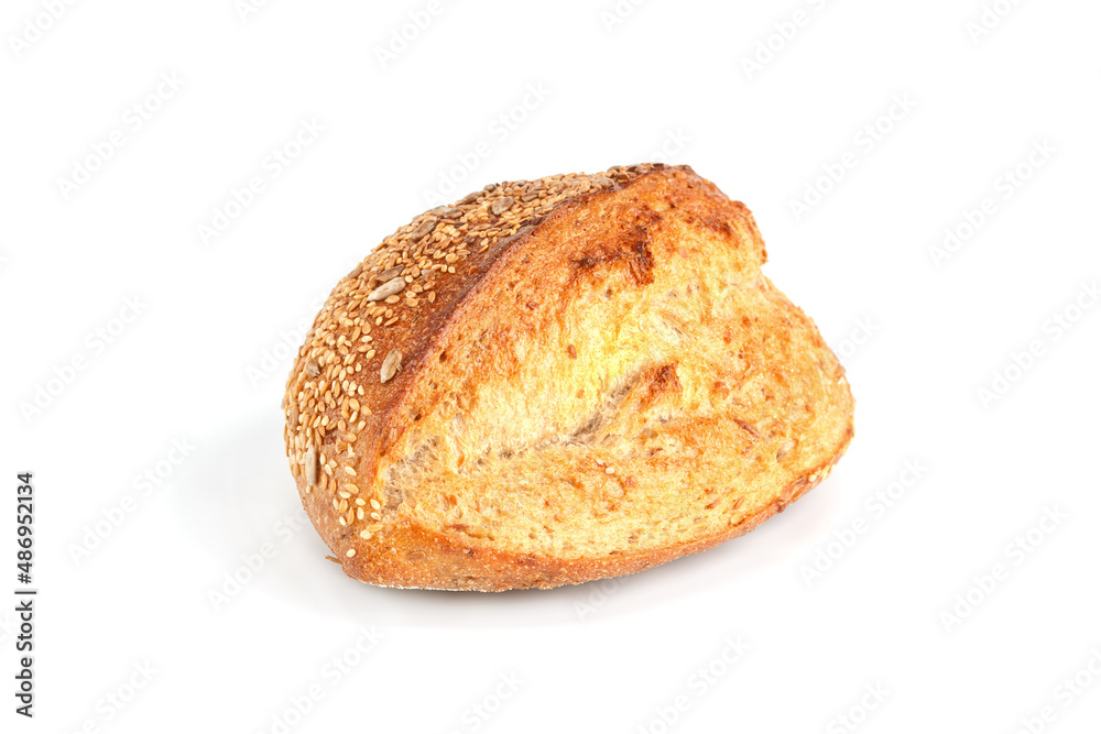 Loaf of bread isolated on white background. Whole bread.Crispy bread roll isolated against white background