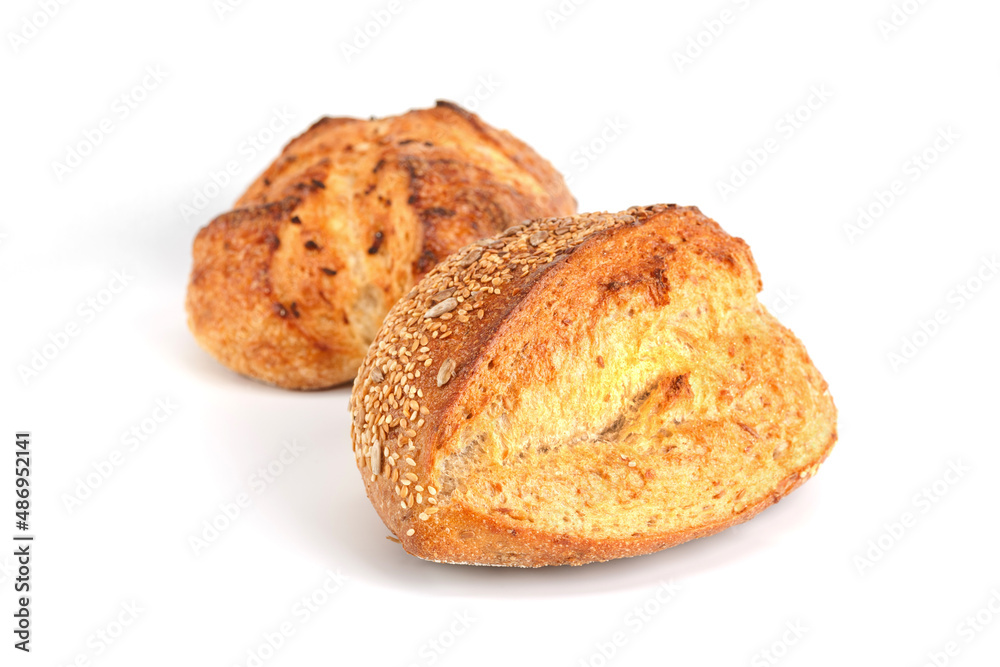 Loaf of bread isolated on white background. Whole bread.Crispy bread roll isolated against white background Loaf of bread isolated on white background. Whole bread.Crispy bread roll isolated against white background