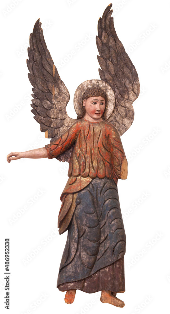 Fototapeta premium Ancient wooden bas-relief of Angel from Russian Orthodox Church in Vologda Province, Russia