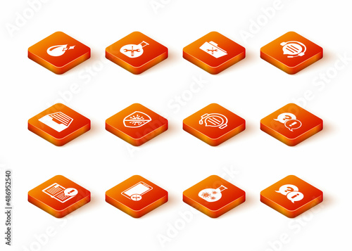 Set Interesting facts, Mobile service, Drawer with documents, Stop virus, bacteria, Test tube, Headphones speech bubble chat, Question and Exclamation and icon. Vector