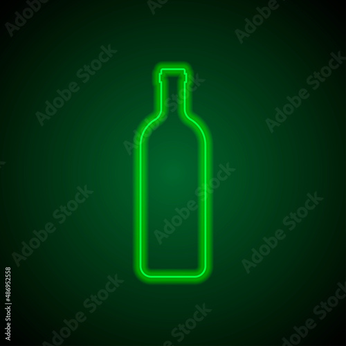 Bottle simple icon vector. Flat desing. Green neon on black background with green light