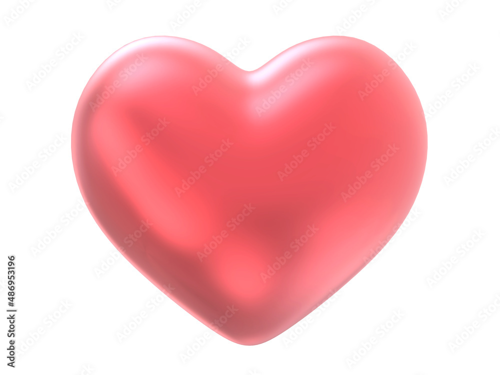 Pink red heart glossy shape isolated on white background with clipping path. Object.