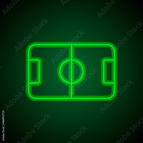 Football, soccer simple icon. Flat desing. Green neon on black background with green light