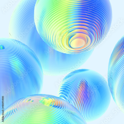 Abstract 3d object metal balls pastel gradient colors background.
