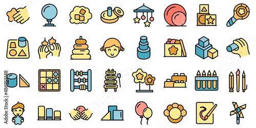 Fine motor skills icons set outline vector. Kids development. Childhood activity