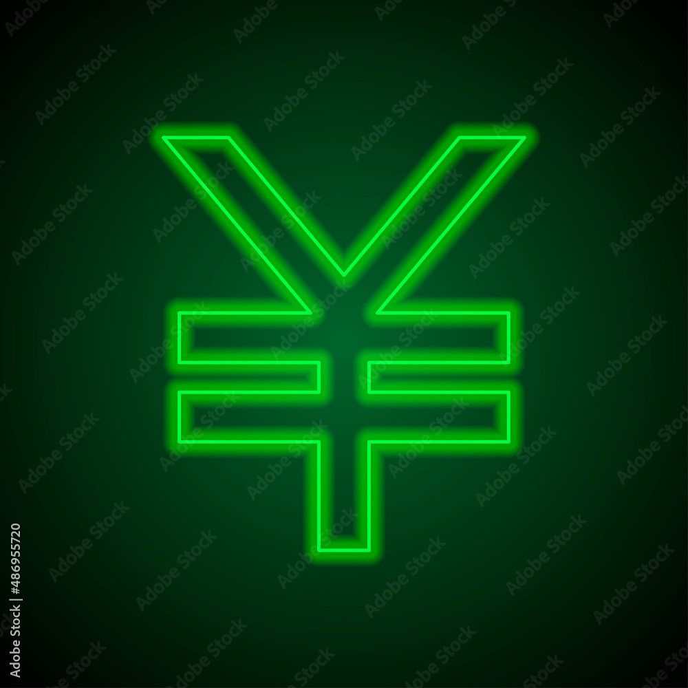 Fototapeta premium Yen simple icon vector. Flat desing. Green neon on black background with green light