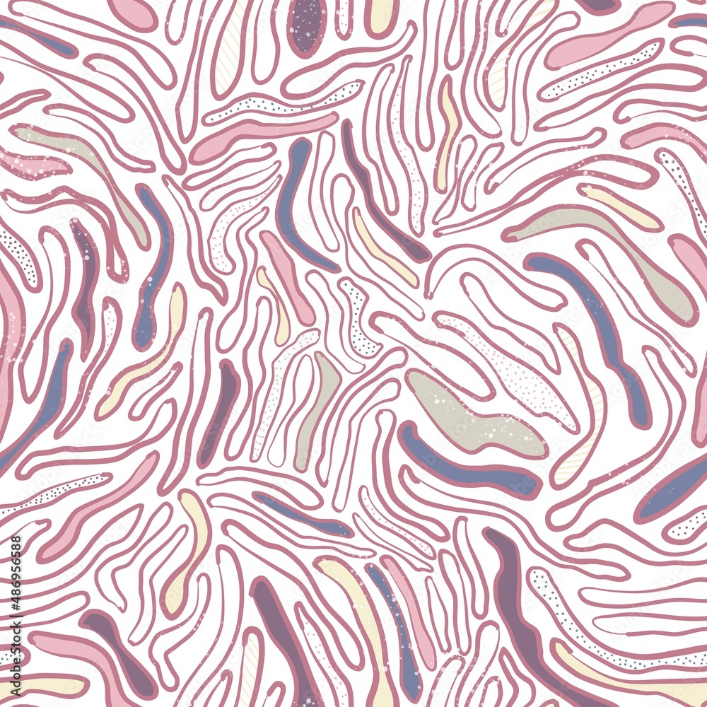 Delicate beautiful girlish pink handwritten seamless pattern with lots of abstract lines of objects. For any textile design, wallpaper or background. Delicate beautiful girlish pink handwritten seamless pattern with lots of abstract lines of objects. For any textile design, wallpaper or background.