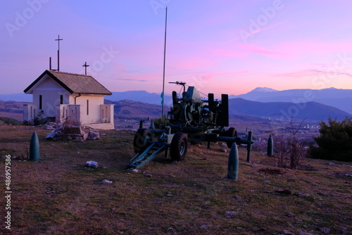 Second world war cannon at Sirente Velino Natural Regional Park in Abruzzo, Italy