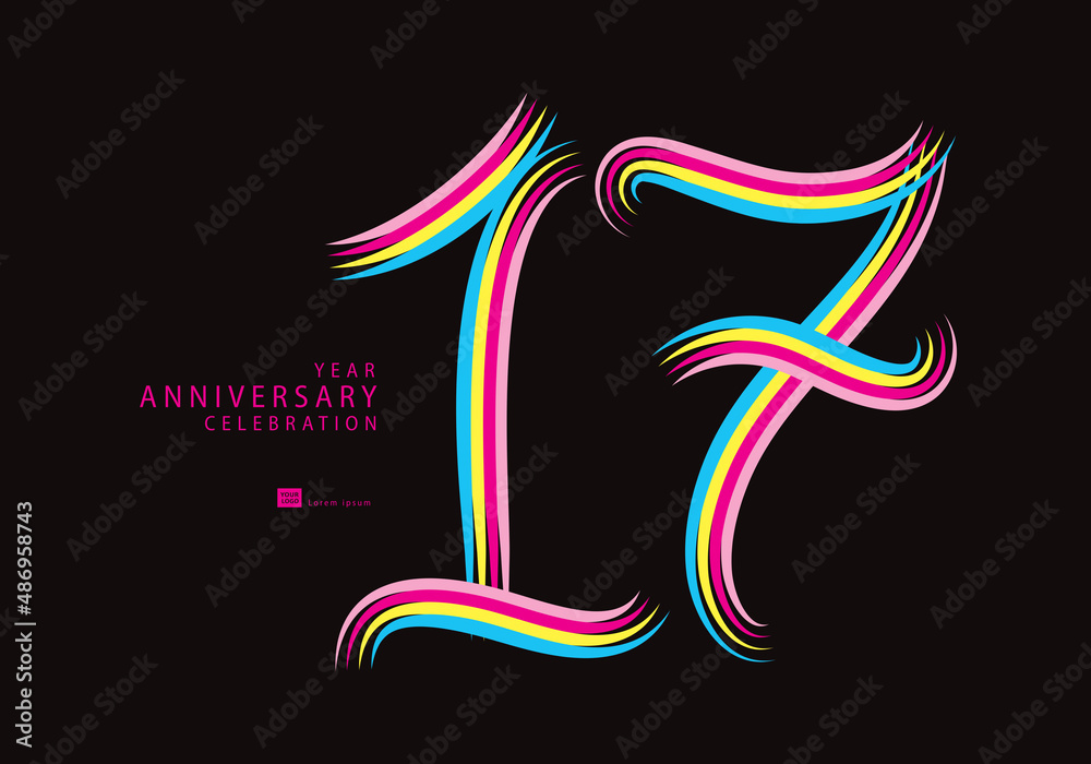 17 years anniversary celebration logotype colorful line vector, 17th birthday logo, 17 number, Banner template, vector design template elements for invitation card and poster, t-shirt design