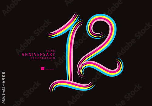 12 years anniversary celebration logotype colorful line vector, 12th birthday logo, 12 number, Banner template, vector design template elements for invitation card and poster, t-shirt design