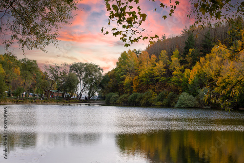 Wonderful lake view in the autumn forest. Reflection. Selective focus. High quality photo Ankara, Cubuk, Karagol