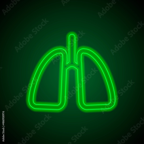 Lungs simple icon. Flat desing. Green neon on black background with green light.ai