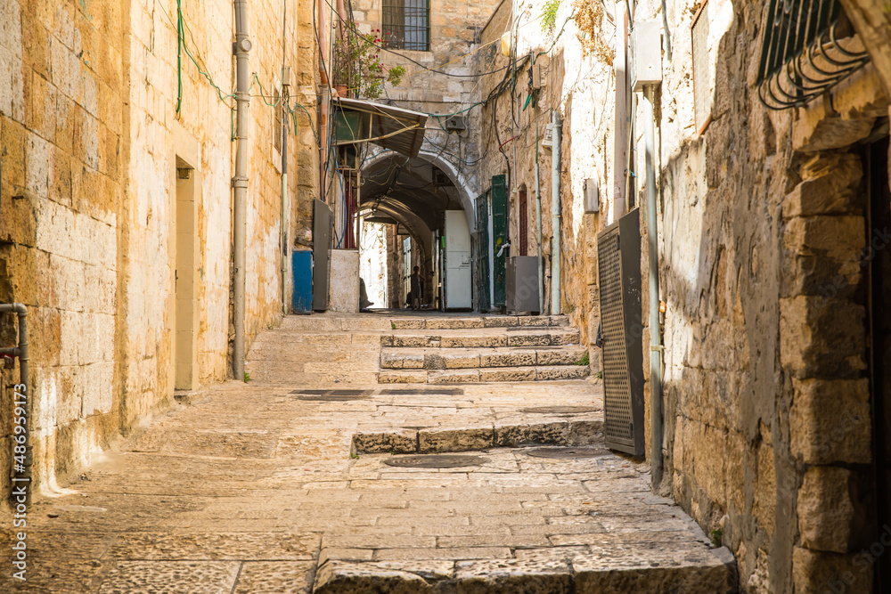 Fototapeta premium Historic Stone Walkway in Jerusalem, Israel