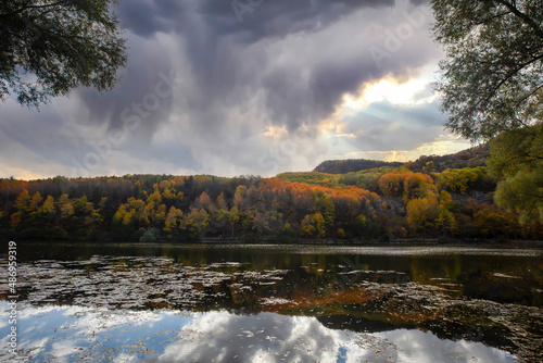 Wonderful lake view in the autumn forest. Reflection. Selective focus. High quality photo Ankara, Cubuk, Karagol