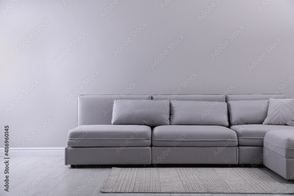 Large grey sofa in living room. Interior design Large grey sofa in living room. Interior design