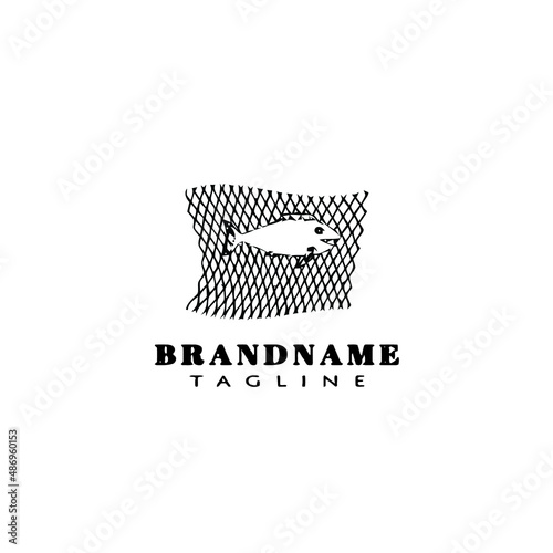 fish net cartoon logo design template icon black isolated vector illustration
