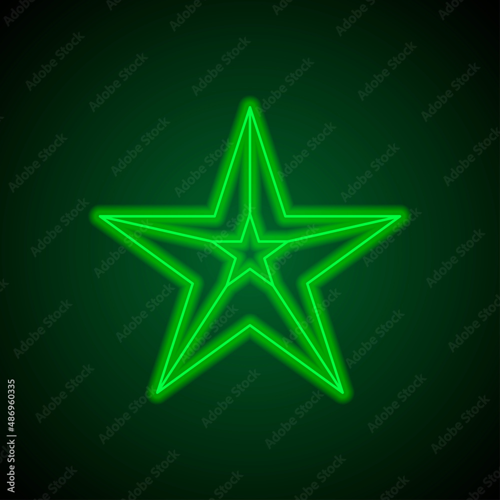 Obraz premium Star simple icon. Flat desing. Green neon on black background with green light.ai