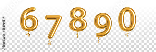 Vector realistic isolated golden balloon of 6, 7, 8, 9 and 0 on the transparent background. photo