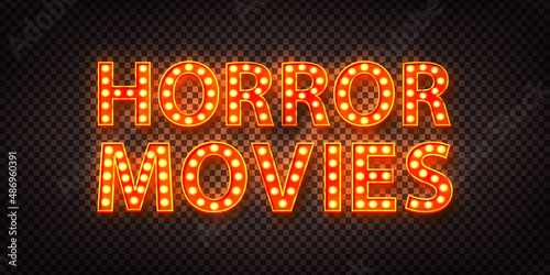 Vector realistic isolated marquee text of Horror Movies on the transparent background. Concept of cinema night and Halloween.