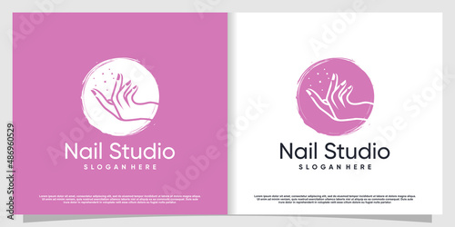 Nail beauty logo design for beauty with creative element concept Premium Vector