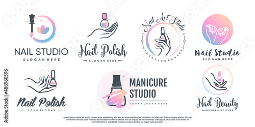 Set of nail beauty logo design for with creative element concept Premium Vector photo