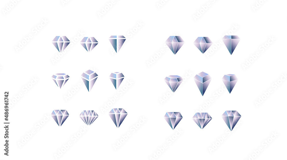 Set diamonds icons, flat desing, brilliant logo. Set jpeg icons, isolated on white. Set diamonds icons, flat desing, brilliant logo. Set jpeg icons, isolated on white.