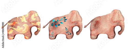 Photography Watercolor collection of cartoon ornate elephants