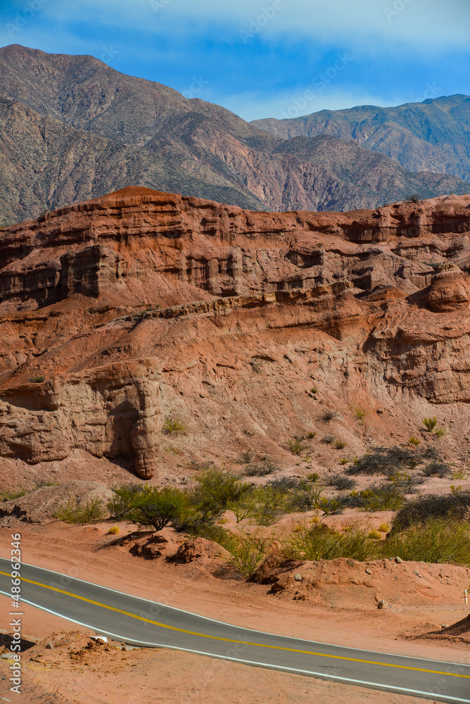 A scenic stretch of the road through the spectacular Quebrada de las Conchas, or Quebrada de Cafayate, Salta Province, northwest Argentina A scenic stretch of the road through the spectacular Quebrada de las Conchas, or Quebrada de Cafayate, Salta Province, northwest Argentina