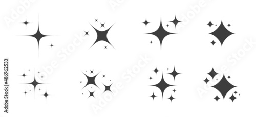 Sparkle icon set. Shiny cartoon stars. Glowing light effect stars and bursts collection