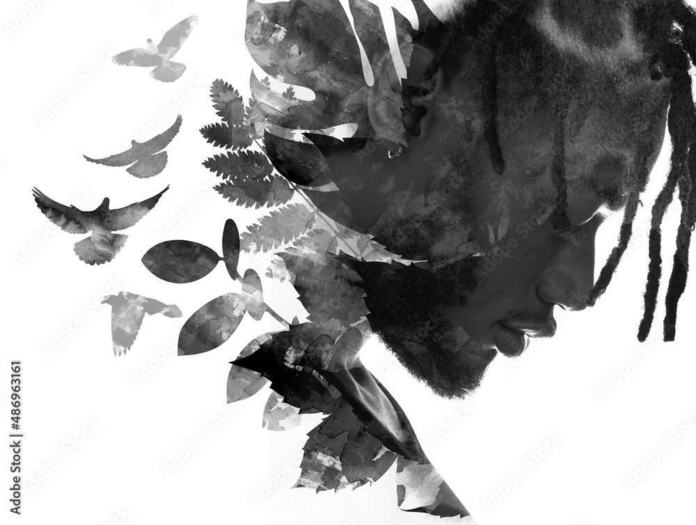 Paintography. A portrait of a man combined with a painting.