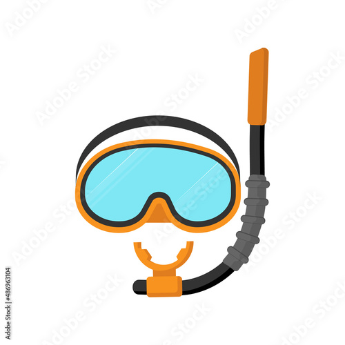 Orange diving mask, snorkel, swimming equipment, scuba diving, vector illustration