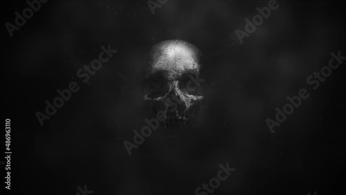Dark black skull on grunge texture, motion horror, mystical and Halloween style background