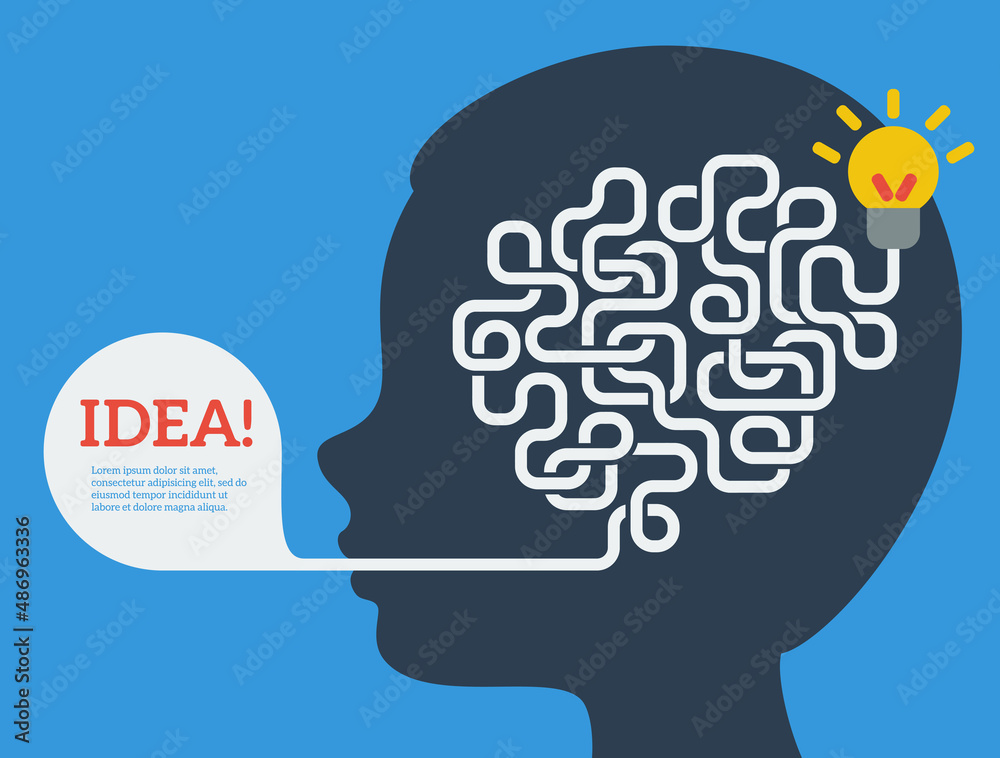 Creative concept of the human brain. Vector illustration. Flat style. Education and science poster or banner. Man head with abstract brain inside. Creative concept of the human brain. Vector illustration. Flat style. Education and science poster or banner. Man head with abstract brain inside.